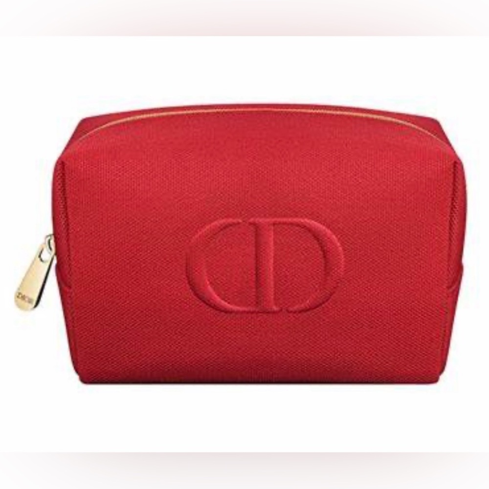 Dior Red Cosmetic Bag with Gold Accents Valentine’s Day essential